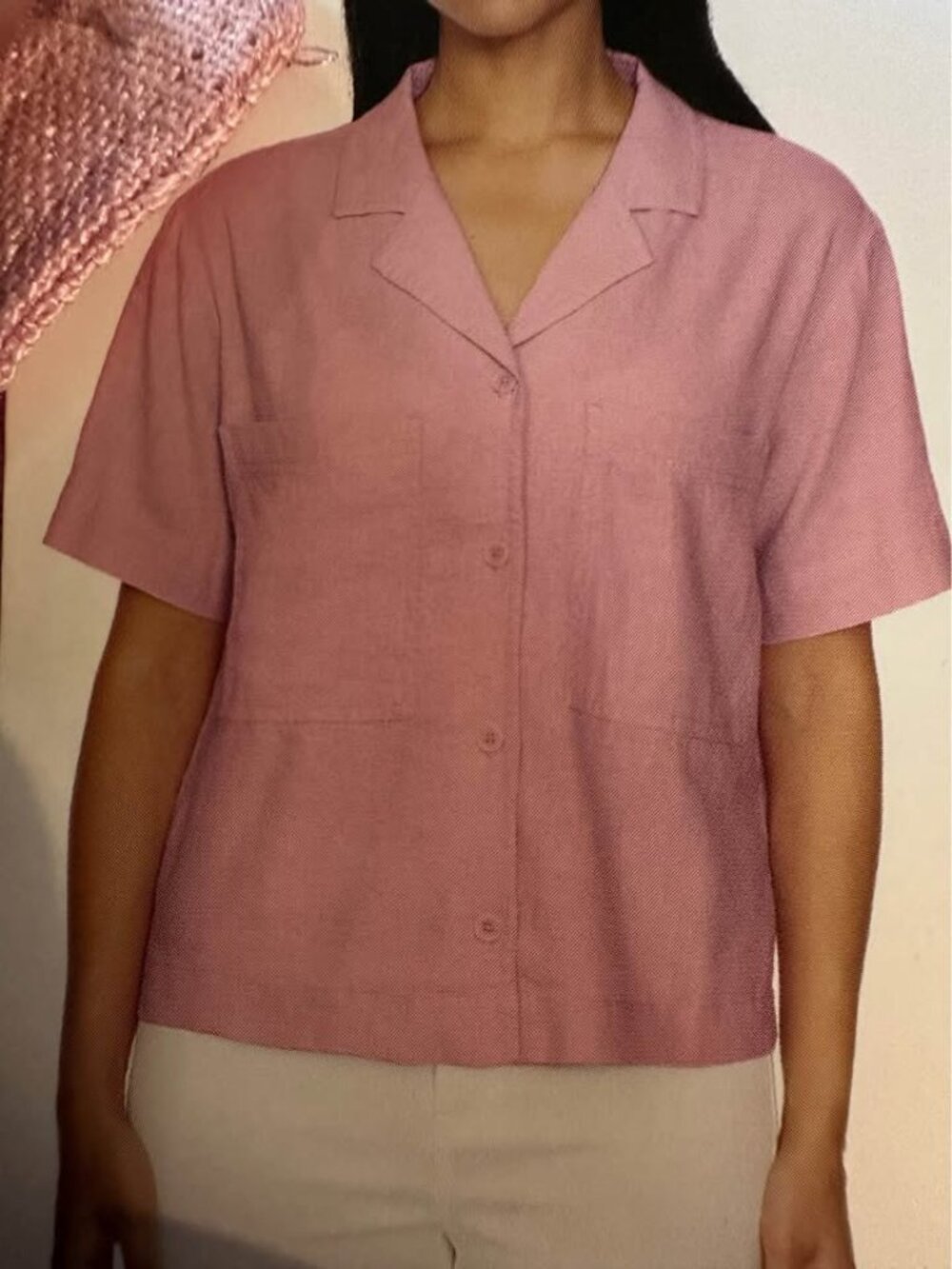 Linen Blend Short Sleeve Utility Top